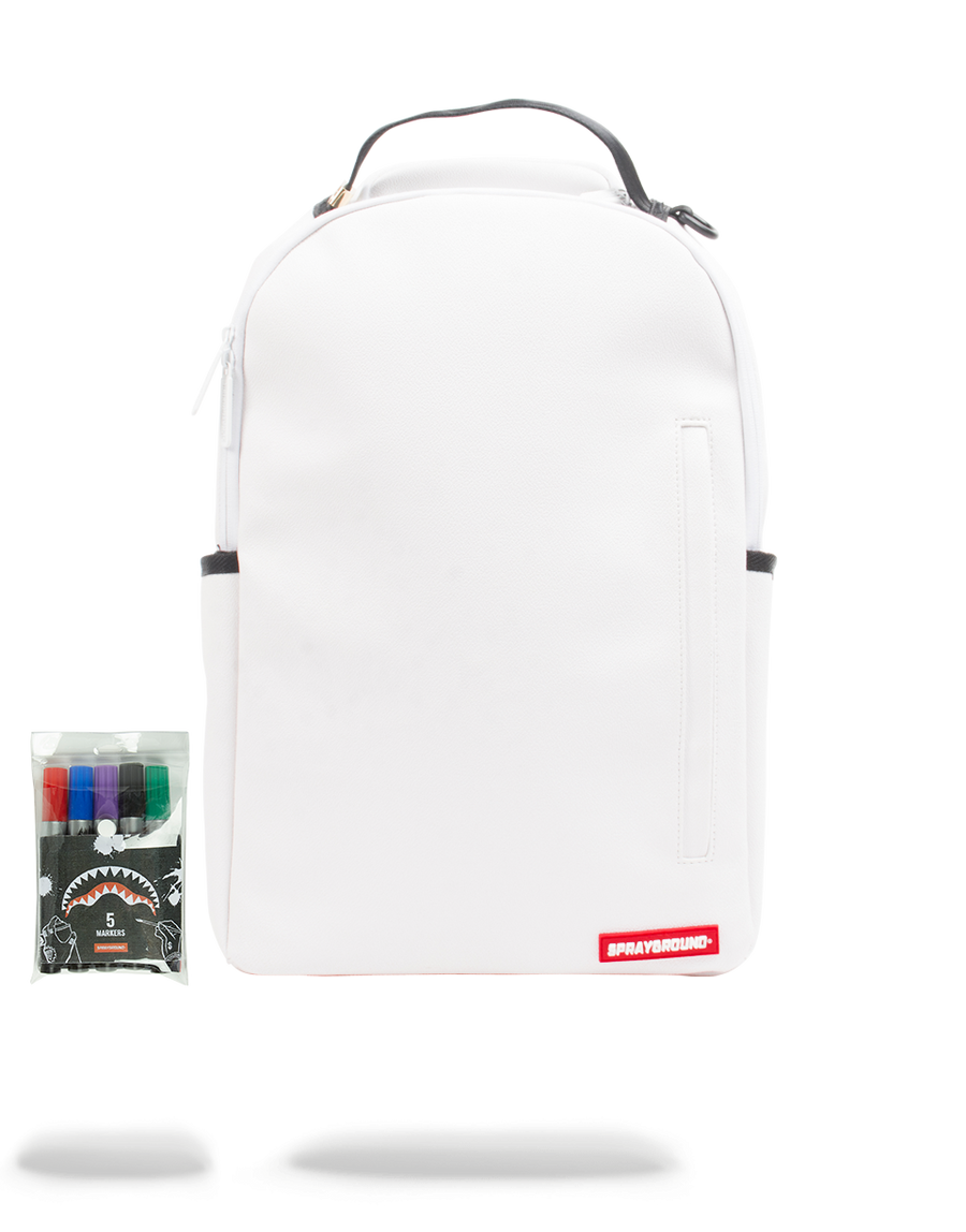 The Diy White Backpack (Vegan Leather & Inner Money Lining) & Markers Included