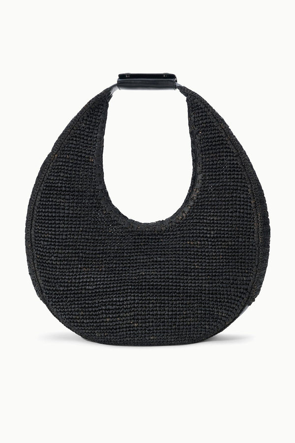 Large Raffia Moon Tote Bag | Black Raffia